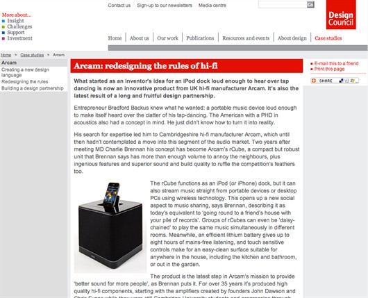 Design Council Feature Article on Arcam Design