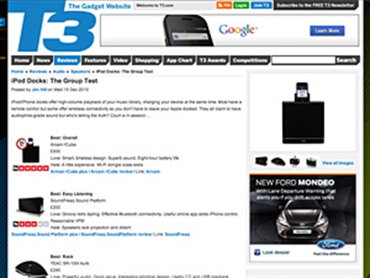 rCube wins T3 magazine iPod dock group test